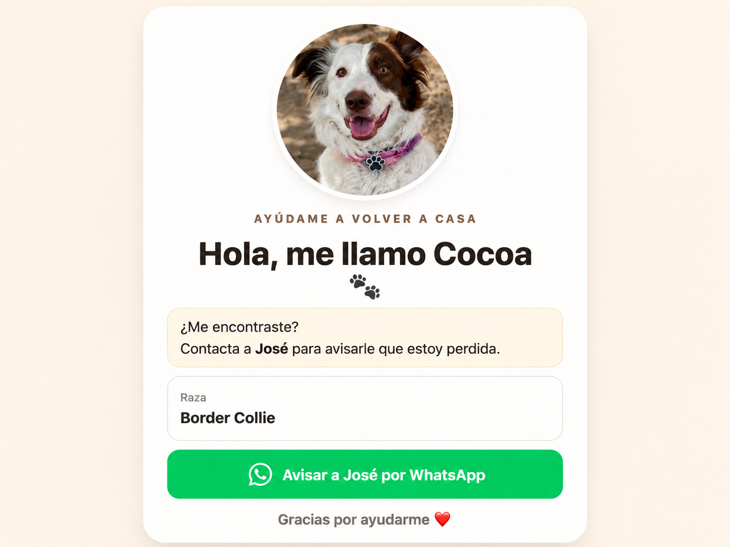Perfil de Cocoa con botón para avisar por WhatsApp